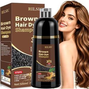 RILSIC Shampoo Colorante Castano Naturale, 500ml Hair Dye Shampoo 3 in 1 | Hair Color Shampoo 3 in 1, Shampoo Colorante Tinta Capelli Istantaneo, Shampoo Colorante Capelli Bianchi per Donna Uomo