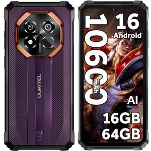 OUKITEL G7 Rugged Smartphone 2026-10600mAh Telefono Indistruttibile | 16GB+64GB/1TB Celluare Antiurto, 6.52" Rugged Phone, 16MP+8MP Cellulare Impermeabile, Android 16, Dual SIM/OTG/Face ID, Viola