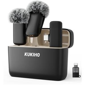 KUKIHO 2pz Mini Micro Cravatta Wireless per Tipo-C & Lightning, con Custodia di Ricarica Micro per Vlogging Registrazione Video Live Streaming