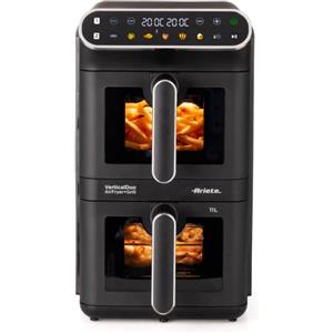 Ariete 4640 Air Fryer Vertical DUO, Friggitrice ad aria doppia verticale, 2460W, 11L, Due cestelli, Sync e Dual, 6 programmi, Funzione Grill, Fino a 200°C