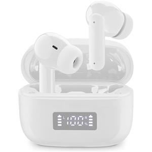 cellularline TONE Auricolari TWS Bluetooth In-Ear con ENC (Environmental Noise Cancelling), 4 Microfoni, Display LED, Total Play Time 20 Ore, Bianco