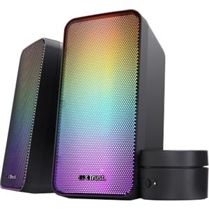 GXTrust Ezaro 2.0 Casse PC Gaming con Illuminazione LED RGB, Nero | Manopola di Controllo, Alimentazione USB, 3.5 mm, 12W, Altoparlanti PC Stereo per Computer Laptop Portatile Desktop Giochi