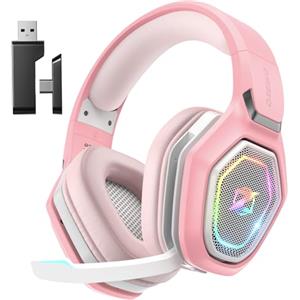 Ozeino Cuffie Gaming Wireless per PC/Ps5/Ps4, Durata di Oltre 30+ Ore, Rosa | Cuffie con Microfono 7.1 Qualità Audio Senza Perdita di Bassa Latenza, Durata di Oltre 30+ Ore