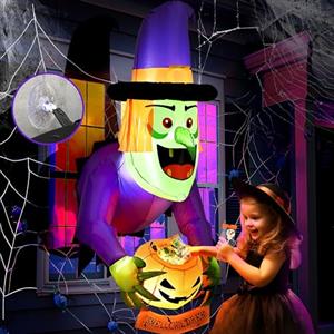 Solpex Decorazione di Halloween, Decorazione Strega con Zucca, 135 cm, LED Bianchi, Spaventosa Strega Gonfiabile per Halloween, Festa, Giardino, Prato, Finestra (Verde e Viola)