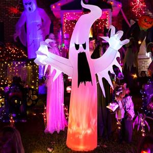 Solpex Decorazione di Halloween, Decorazione Gonfiabile a Forma di Fantasma, 180 cm, con LED a Effetto Fiamma, Decorazione spettrale per Halloween, Festa, Giardino, Prato