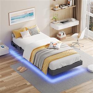 IRONCK Letto 90 x 200 cm, con illuminazione a LED e stazione di ricarica, struttura per letto 120 x 200 cm, con vano portaoggetti, telaio per letto 120 x 200 cm, letto per ragazzi, letto in metallo