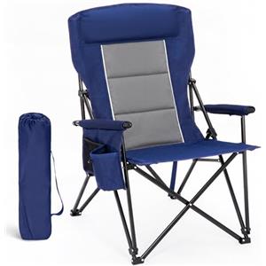 HIGH POINT SPORTS Sedia da Campeggio Pieghevole 225 kg Imbottita Blu XXL | Sedie da Campeggio con Poggiatesta Portabevande Pieghevole XXL con Braccioli Tessuto Oxford 600 D imbottito