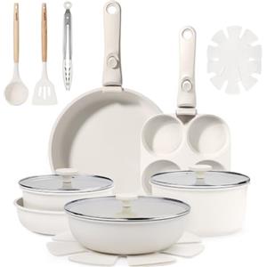 GiPP 18 Pezzi Set di Pentole Antiaderente Compatibile Induzionei, Bianco | Comprende padelle, pentole e wok, Manici Rimovibili, per Camper, Senza Tossine, Compatibile Forno/Lavastoviglie