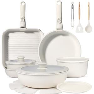 GiPP 19 Pezzi Set di Pentole Antiaderente Compatibile Induzionei, Bianco | Comprende padelle, pentole e wok, Manici Rimovibili, per Camper, Senza Tossine, Compatibile Forno/Lavastoviglie