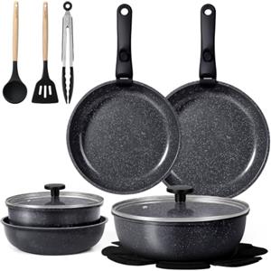 GiPP 16 Pezzi Set di Pentole Antiaderente Compatibile Induzione, Nero | Comprende padelle, pentole e wok, Manici Rimovibili, per Camper, Senza Tossine, Compatibile Forno/Lavastoviglie