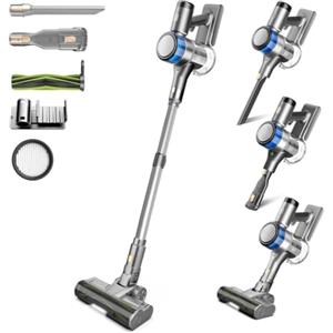 Dzaki Aspirapolvere Senza Fili, Scopa Elettrica Senza Fili Potente 45Kpa, 55Min Autonomia, Batteria Rimovibile, Display LED per Peli Animali Tappeti Pavimenti