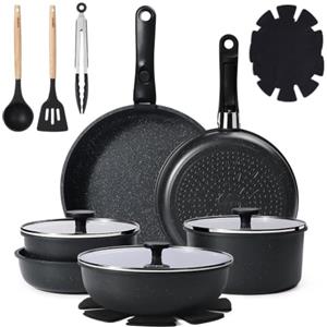 GiPP 19 Pezzi Set di Pentole Antiaderente Compatibile Induzione, Nero | Comprende padelle, pentole e wok, Manici Rimovibili, per Camper, Senza Tossine, Compatibile Forno/Lavastoviglie