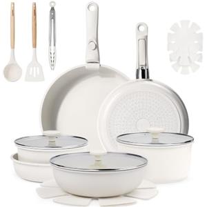 GiPP 19 Pezzi Set di Pentole Antiaderente Compatibile Induzionei, Bianco | Comprende padelle, pentole e wok, Manici Rimovibili, per Camper, Senza Tossine, Compatibile Forno/Lavastoviglie