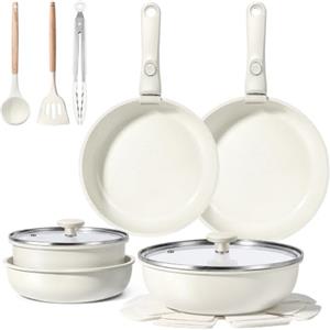 GiPP 16 Pezzi Set di Pentole Antiaderente Compatibile Induzionei, Bianco | Comprende padelle, pentole e wok, Manici Rimovibili, per Camper, Senza Tossine, Compatibile Forno/Lavastoviglie