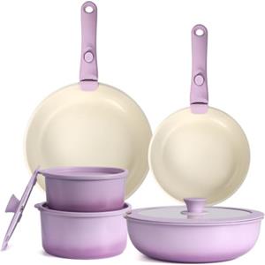 GiPP 11 Pezzi Set di Pentole Antiaderente, Colore Lavanda | Manici Rimovibili, per Camper, Senza Tossine, Compatibile Induzionei, Forno/Lavastoviglie, Comprende padelle, pentole e wok