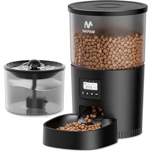 IMIPAW Distributore Automatico di Cibo per Gatti con Fontanella - Combo 3L | Dispenser Programmabile per Cani e Gatti, 1-6 Pasti al Giorno, Fontana con Filtro