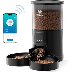 IMIPAW Distributore Automatico Cibo Gatti con 2 Ciotole, Controllato da APP | 4L Dispenser Cibo Cani, 5G | 2.4G WiFi Alimentazione a Distanza, 10 Pasti al Giorno, per Animali Di Piccola e Media Taglia