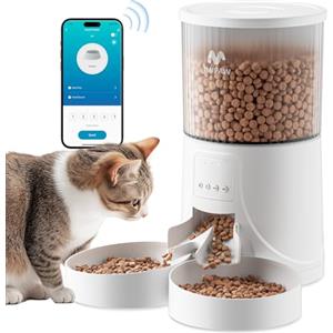 IMIPAW Distributore Automatico Cibo Gatti con 2 Ciotole, Controllato da APP | 4L Dispenser Cibo Cani, 5G | 2.4G WiFi Alimentazione a Distanza, 10 Pasti al Giorno, per Animali Di Piccola e Media Taglia