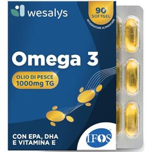 WESALYS Omega 3 IFOS 5 Stelle Certificato, 90 capsule in Blister da 1000mg in forma Trigliceride, Senza Retrogusto. Olio di pesce ad Alto dosaggio, Ricco di EPA e DHA, Trigliceridi, Cuore, Cervello, WESALYS