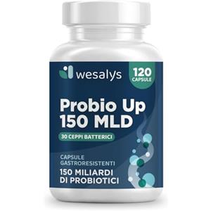 WESALYS Fermenti Lattici Probiotici 150 Miliardi UFC, 30 Ceppi, 120 Cps Gastroresistenti I Probiotici e Prebiotici per Intestino Adulti con Lactobacillus Gasseri, Rhamnosus, Acidophilus, Probio Up