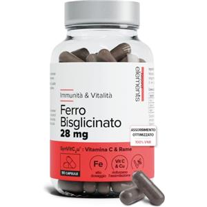 BEYOND ELEMENTS Ferro Bisglicinato & Vitamina C - Formula Premium - Energia & Immunità | Biodisponibilità, Assorbimento Massimali - Energia, Immunità & Anti-fatica - 90 Capsule Vegan - Cura 3 mesi - Beyond Elements