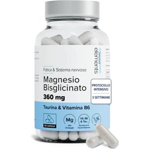 BEYOND ELEMENTS Magnesio Bisglicinato 360 mg - Alta Assorbibilità - Fatica, Stress & Sonno | Arricchito con Vitamina B6 & Taurina - Alto Dosaggio - 63 capsule Vegane - Protocollo intensivo 3 settimane, Beyond Elements