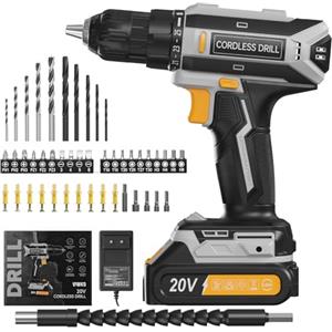 VIWKO Avvitatore a Batteria, 20V Trapano Avvitatore Batteria, Trapano Elettrico con 25+1 Coppie, 42Nm MAX, Luce LED, Set di 56 Accessori per Trapano per Manutenzione e Fai da te, Grigio