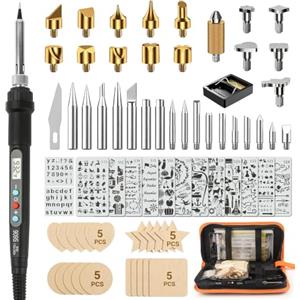 FIVAVA Set di pirografia e pirografia, saldatore 71 in 1, 80 W, temperatura LED regolabile 180-500 °C, con interruttore, bruciatore a legno per incidere legno, pelle, arte e regali fai da te, per