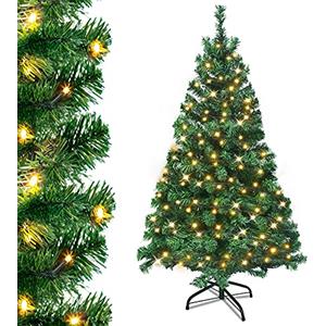 UISEBRT Albero di Natale con Luci LED Albero Natalizio Artificiale in PVC Verde, Supporto in Metallo, per Decorazioni Natalizie, 180cm