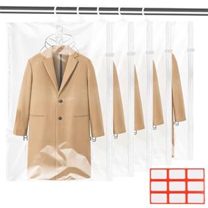 Dokpav 5Pcs Sacchetti Sottovuoto Da Appendere, con Ganci, 110x70 cm | Sacchetti Sottovuoto Vestiti, Hanging Vacuum Bags, Trasparenti Riutilizzabili, 9 etichetta vuota, per Organizer Armadio