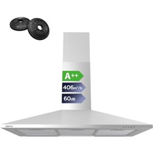 CIARRA ASS9201 Classe A++ Cappa Aspirante 90 cm 406 m³/h Argento | Cappa da Cucina in acciaio INOX Filtro a Carbone CBCF002X2 3 Velocità di Aspirazione Filtro in Alluminio