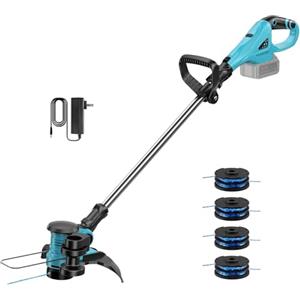 ponoseu Tagliabordi e Decespugliatore 2-in-1 a Batteria - Ø 30cm, Leggero 2,3kg, Testa 90° - Adatto per Comuni Batterie 18V/21V, incl. 4 Bobine (Senza Batteria)