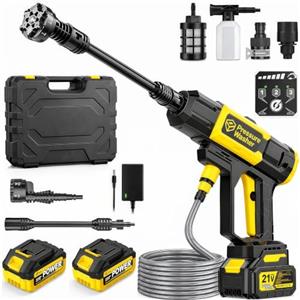 Purova Idropulitrice a Batteria, Pressione max 100 Bar, con 2x 4,0Ah Batteria | Portata max. 400 l/h, Brushless 1000 W, 3 Livelli di Pressione, Adattatore Rubinetto, Filtro di Aspirazione e Tubo da 5 m