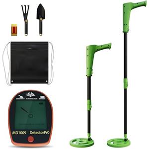 UISEBRT Rilevatore di metalli ad alta precisione per bambini dai 5 anni in | Con display LCD, bobina di ricerca impermeabile, regolabile in altezza, leggero e portatile, include pala e rastrello