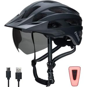 Westt Casco da bicicletta con luce ricaricabile e visiera, per uomo e donna | Occhiali da sole magnetici, luce LED ricaricabile tramite USB-C con 9 modalità di illuminazione, visiera rimovibile