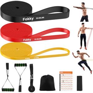 Fokky Elastici Fitness, 3 Livelli di Elastico Palestra con Ancore di Porta | Elastico per esercizi 8-65lbs, elastici palestra con maniglia, fasce elastiche fitness per stretching, pilates, yoga, squat