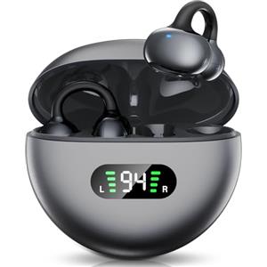 ROTRES Cuffie sportive a conduzione ossea,design innovativo con clip auricolare per corsa e fitnes,durata della batteria di 180 ore,vestibilità sicura, resistenti all'acqua e alla polvere(Nero)