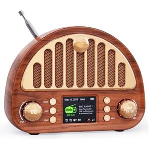 ROCAM Radio Vintage Portatile DAB+/DAB/FM con Bluetooth & 3000mAh Batteria | Lunga Durata Della Batteria, Segnale Ultra Potente, Altoparlanti Stereo, Sveglia, 80 Stazioni Preimpostate, 12 Lingue