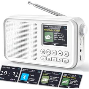 ROCAM Radio Portatile DAB/DAB+/FM con Bluetooth 5.0 & Altoparlante Hi-Fi | 3000mAh Batteria Ricaricabile, 2,4"Display, Doppia Sveglia, 40 DAB/FM Stazioni Preimpostate,12 Lingue,TF Slot per Scheda,Nero