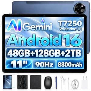 Luzglo P11 Android 16 Tablet 11 Pollici, 48GB RAM+128GB ROM (2TB TF), 90Hz, T7250 Octa-Core, 8800mAh, 13MP+5MP, Gemini AI, Widevine L1, Face ID, GPS, FM, Tablets con Tastiera e Penna, Grigio