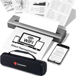 Phomemo Stampante Portatile A4 Wifi Diretta AirPrint Termica 300 DPI-Grau | Con una Borsa e 4 Rotoli di Carta Termica, 300 dpi Compatibili con iOS e Android, Telefono e Laptop per Casa e Ufficio
