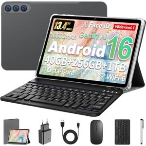 MENTUME Android 16 Tablet 13,4 Pollici con Gemini AI, Tablet con Cover, Tastiera & Mouse, Unisoc T615 Octa-Core, 40 GB RAM + 256 GB ROM + 1 TB TF, 1920x1200 Display HD, Fotocamera Doppia 5MP + 13MP, 10000 mAh