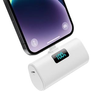 HETP Mini Power Bank 5200mAh, 20W PD Ricarica Rapida Powerbank, Ultra Compatto Caricatore Portatile con LCD Display Batteria Esterna per iPhone 14/14Pro/13/13 Pro/12/12Pro/11/X/XR/8/7/6 ecc-Bianco