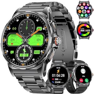 CHOOSETIME Militare Smartwatch Uomo, 1,43" Display AMOLED con Chiamate Bluetooth, 3 Cinturini, Impermeabile IP68, Monitoraggio della Frequenza Cardiaca/Sonno, 120+ Modalità Sportive Android e iOS, Nero