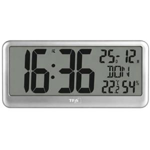 TFA Dostmann Orologio digitale da parete con numeri XXL, 60.4525, orologio con temperatura e umidità interna, con calendario, perfetto per ufficio, anziani, cucina, orologio radiocontrollato