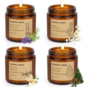 KIYTARBOO 4 Pezzi Candele Profumate,Candela Profumata per la casa,400 Cera di Soia, durata 160 ore, Regali per il compleanno, la Festa della Mamma, San Valentino e Natale(vaniglia, lavanda, camomilla, abete)