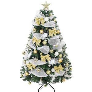 HOMCOM Albero di Natale 180cm con 200 Luci LED Bianco Caldo, 8 Modalità | Telecomando, 800 Rami Ignifughi, Palline, Nastri, Fiocchi, Folto Realistico, Base Pieghevole Metallo, Facile Montaggio