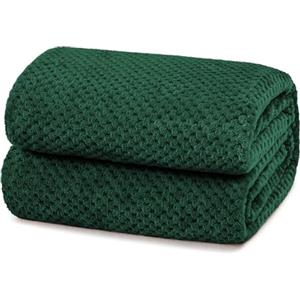 Yebeda Coperta Plaid Pile per Divano e Letto Matrimoniale, 230 x 270 cm | Coperta in Flanella a Motivo Waffle, Leggera, Morbida, Calda, Copridivano, Copriletto per Tutte le Stagioni, Verde Scuro