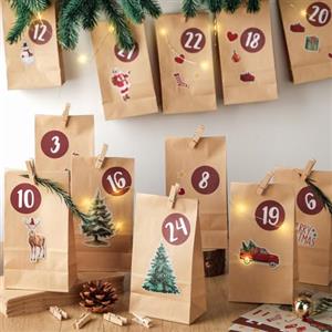 I LOVE MOM Calendario dell'Avvento fai-da-te da riempire, 24 sacchetti di carta con adesivi e mollette in legno