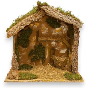 Generico Aurora Store Capanna Presepe Gigante Vuota MANGIATOIA in Paglia, Tetto in Sughero per Natività Grande in Legno con Muschio, Trucioli Legno, 60 x 40 x h. 55cm Sacra Famiglia, Pastori, Re Magi